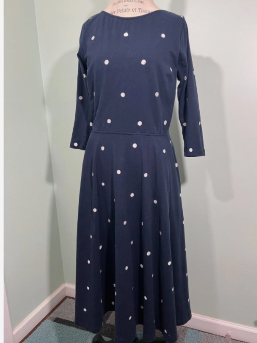 'eShakti' Embellished Emboired Polka Dot Cotton Knit Dress Size L-14